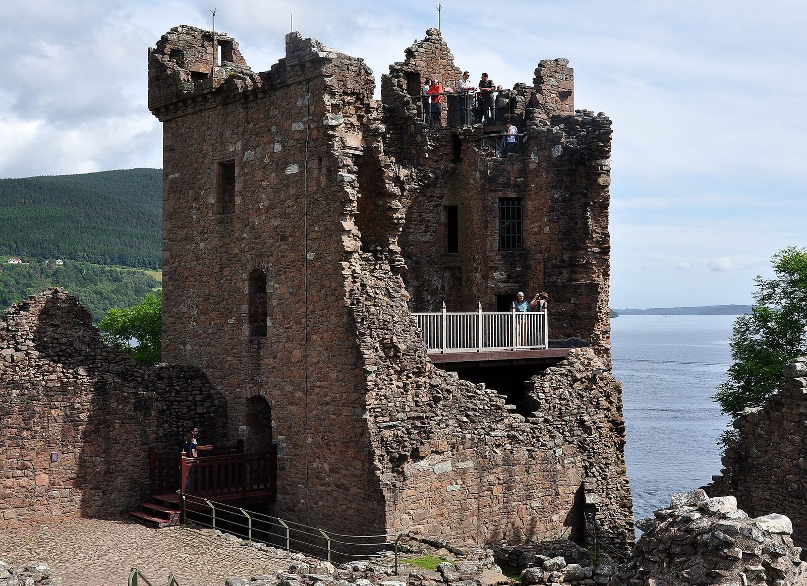 Grant Tower of Urquhart Castle overlooking Loch Ness